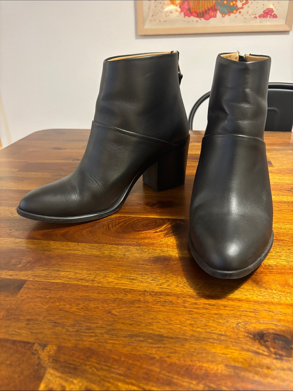 Nisolo Black Leather Ankle Booties with Block Heel